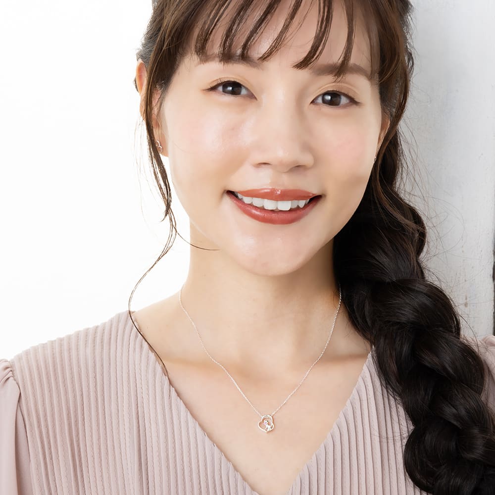 誕生石が選べる】バースデーオープンハートネコ シルバーネックレス