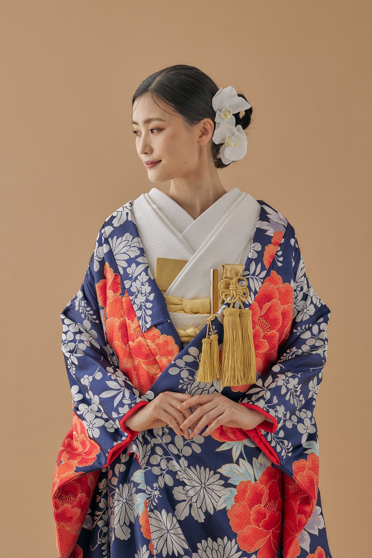 ツモリチサト レースとチェック柄の浴衣とリバーシブル半幅帯 帯飾り紐