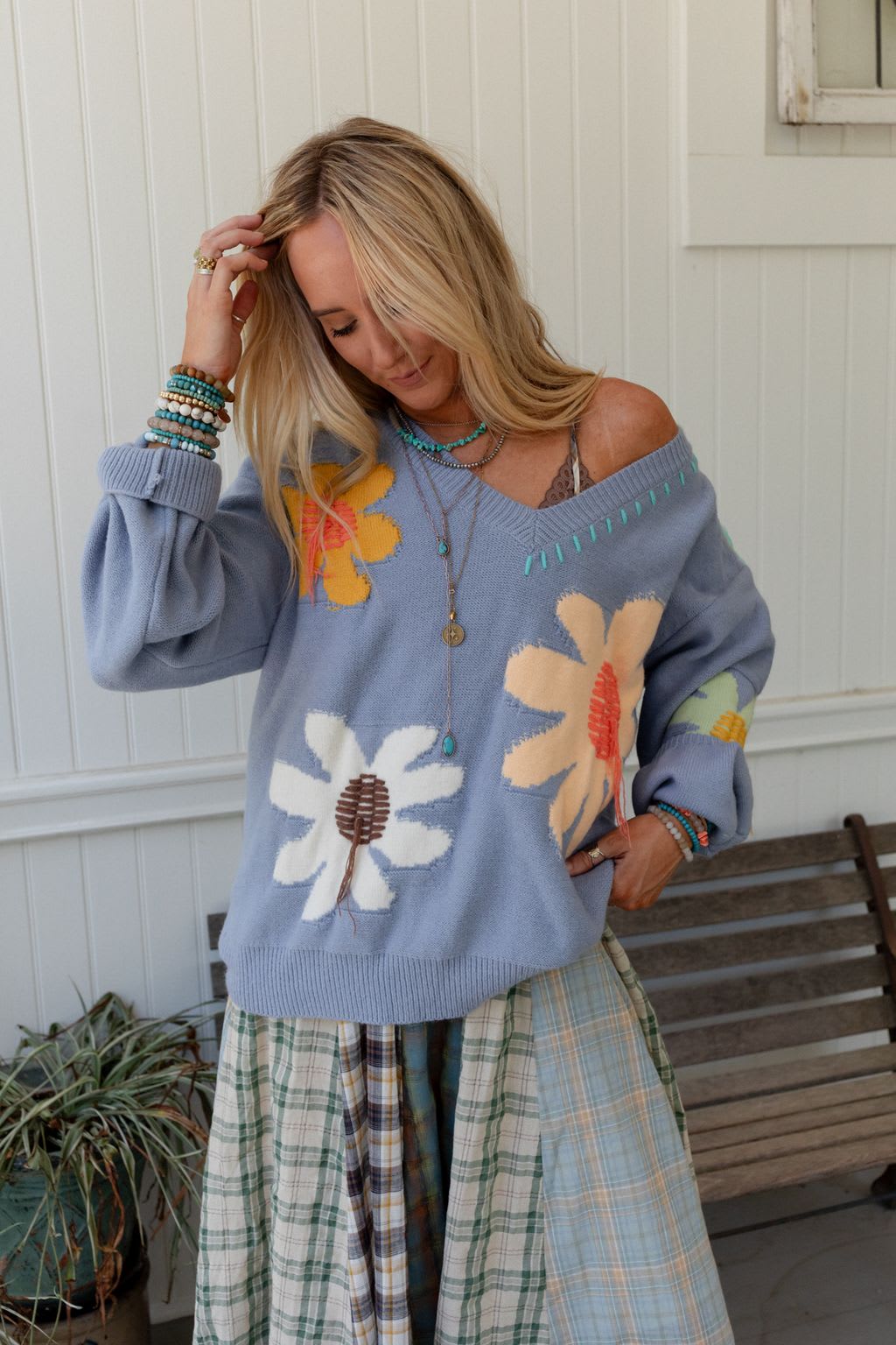Good Mood Flower Print Sweater — Three Bird Nest