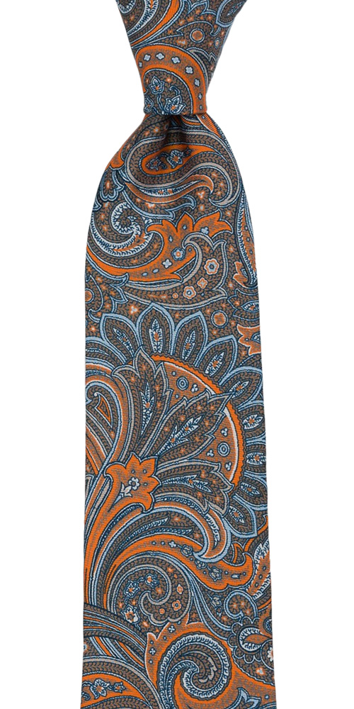 Tie - Paisley in orange, blue and brownish beige