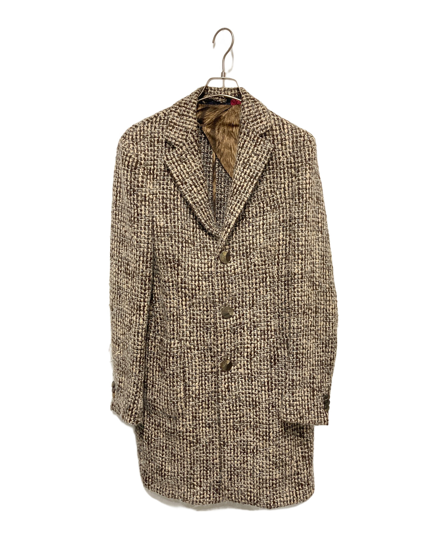 中古・古着通販】ETRO (エトロ) ツイードチェスターコート ブラウン