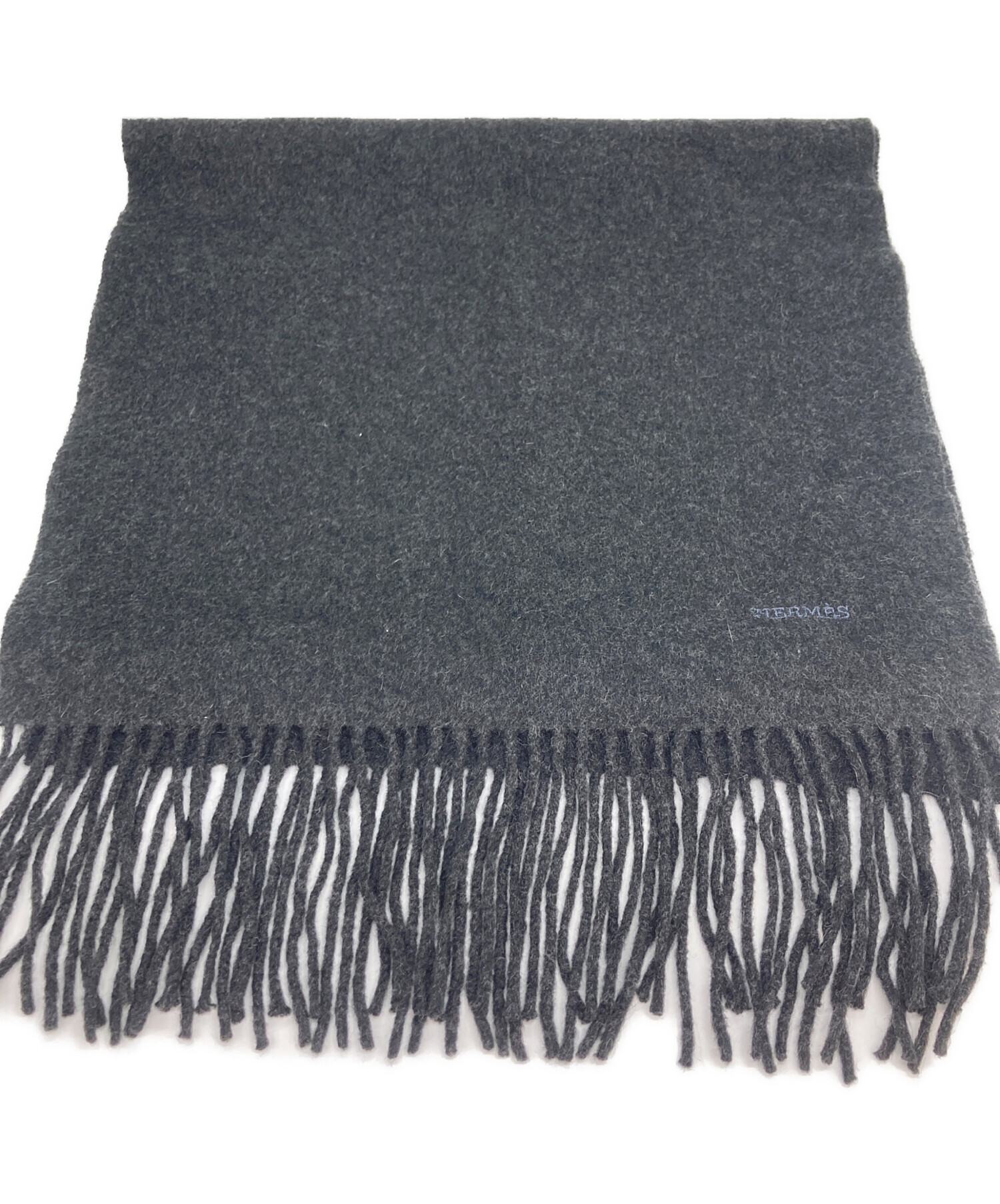 中古・古着通販】HERMES (エルメス) カシミヤフリンジマフラー グレー