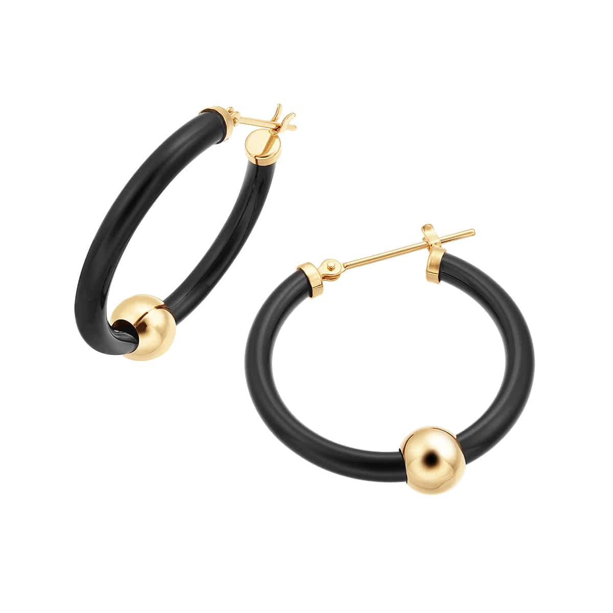 K18イエローゴールドブラックカルセドニーピアス(RPE956-002)|TSUTSUMI