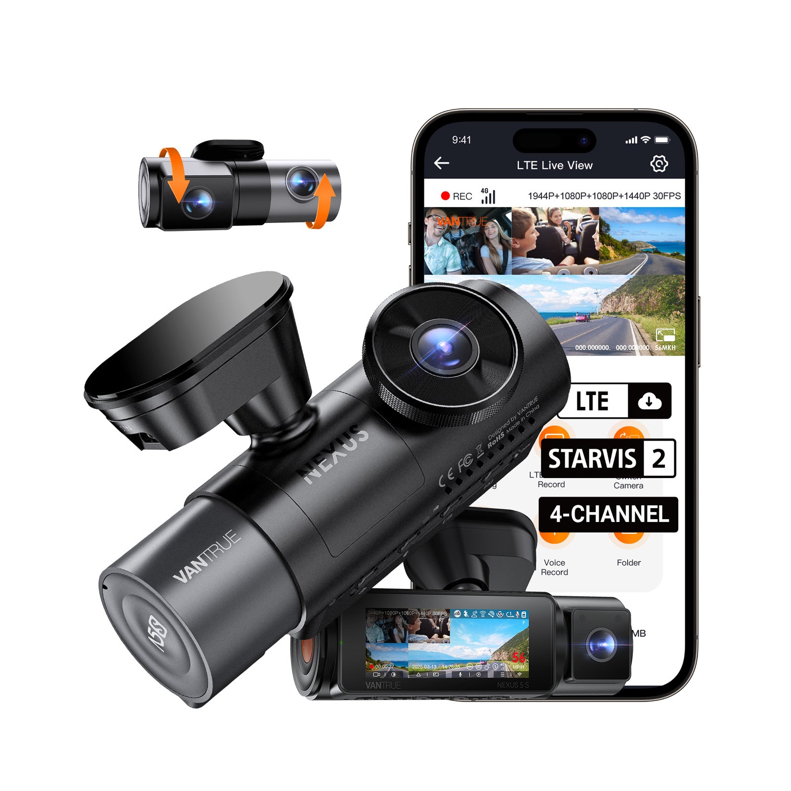 Vantrue N5S 4-Channel Dash Cam – 360° 2.7K with STARVIS 2, LTE