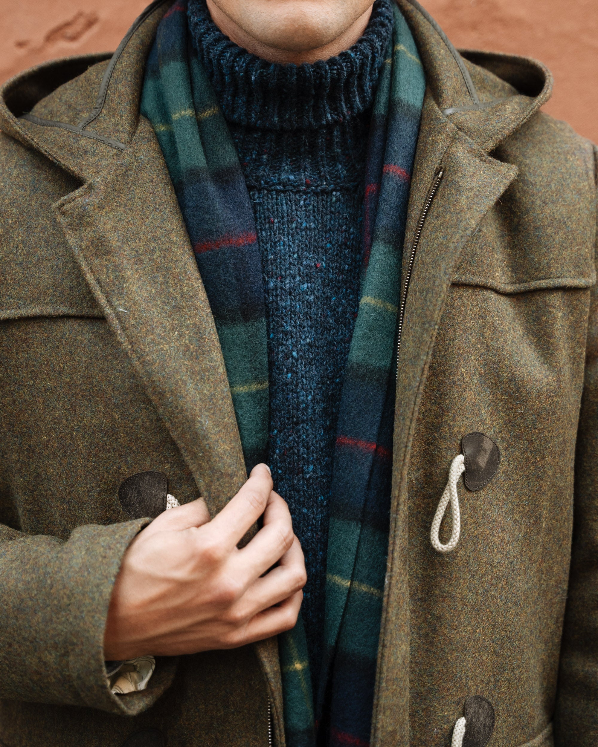 Green mélange wool duffle coat, Made in Italy | Velasca