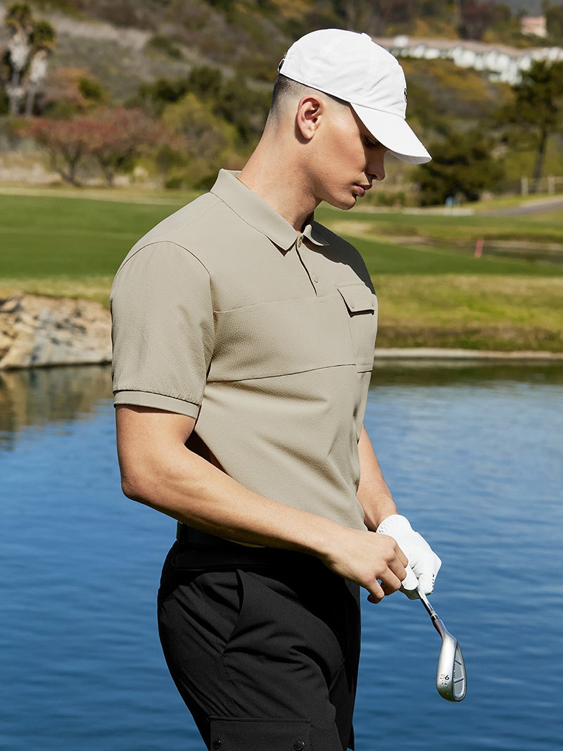 シアサッカー ストレッチ ポロシャツ 半袖