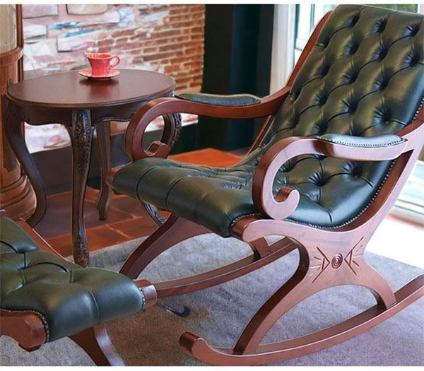 アンティーク調 チェスターフィールドロッキングチェア（グリーン