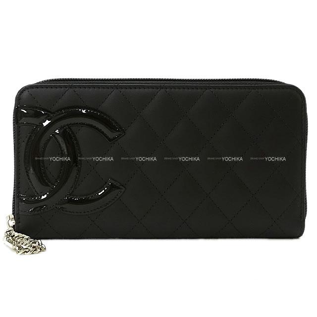 CHANEL シャネル カンボンライン ラウンドジップ長財布 黒X黒（内側