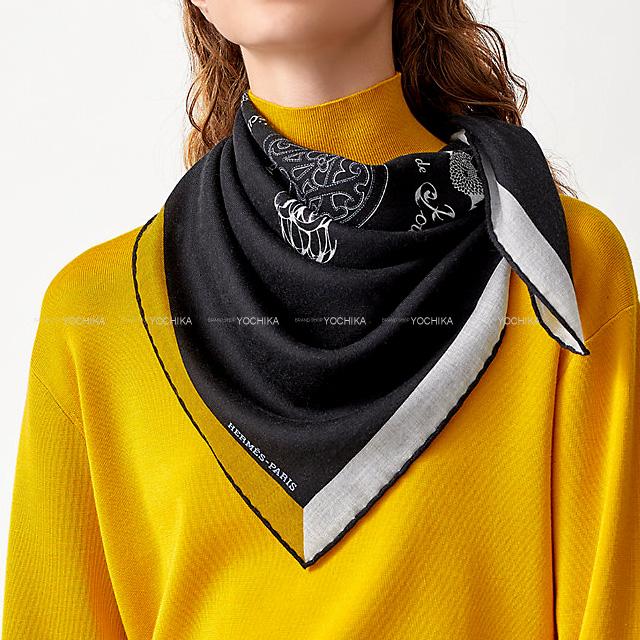 HERMES エルメス スカーフ カレ90 ブラゾン アンカドレ 黒/グリス