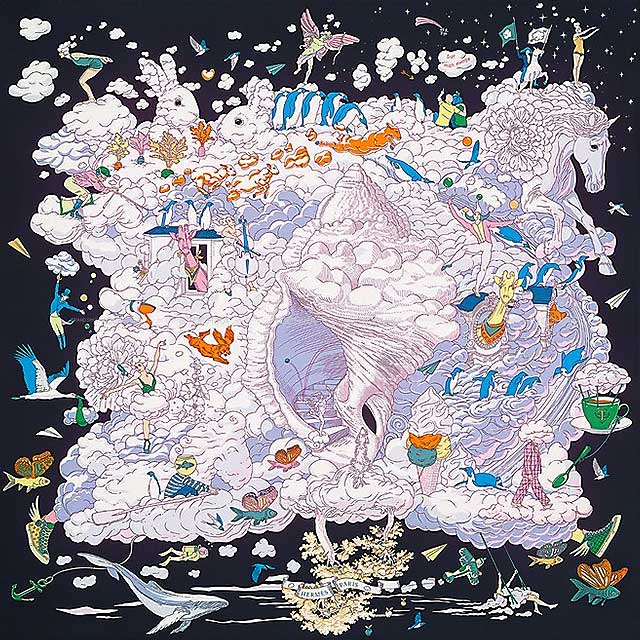 HERMES エルメス スカーフ カレ90 私の雲 ブルークール/モーヴ/マルチ