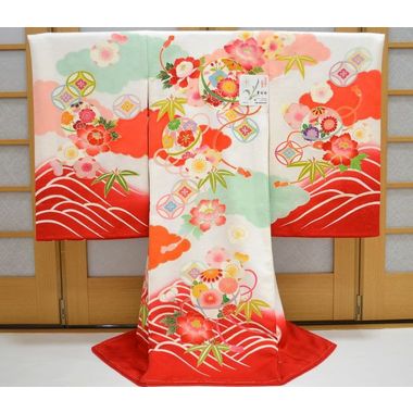 お宮参り 赤ちゃん着物 女の子 産着 初着 京友禅 手描き 本染め 白地