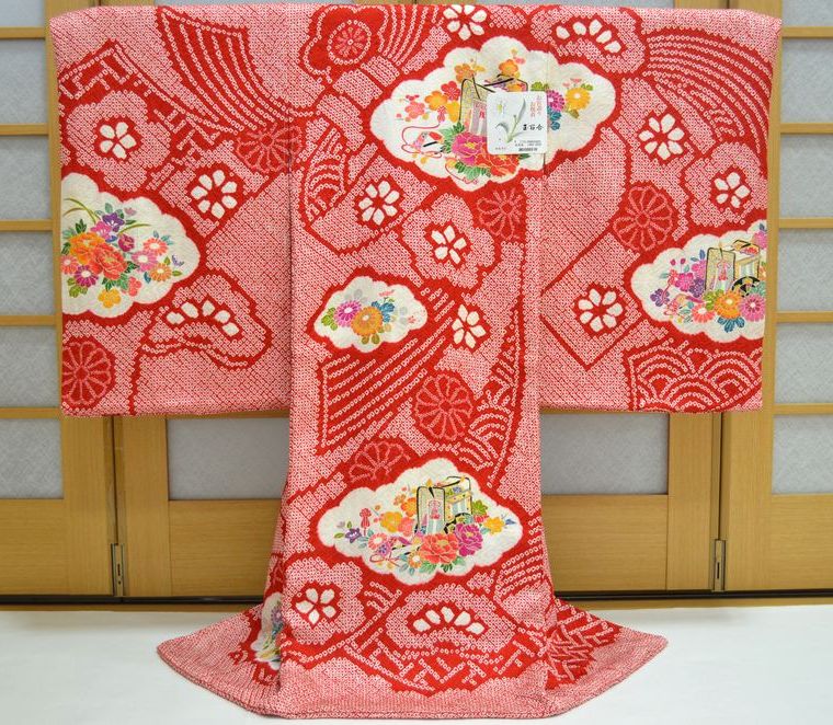 お宮参り 赤ちゃん着物 女の子 産着 総絞り 小花 本染め om-l-534 商品