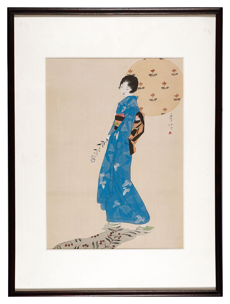 山川秀峰 美人画(たそがれ) 昭和三年作復刻 古法純手摺木版画 山川秀峰