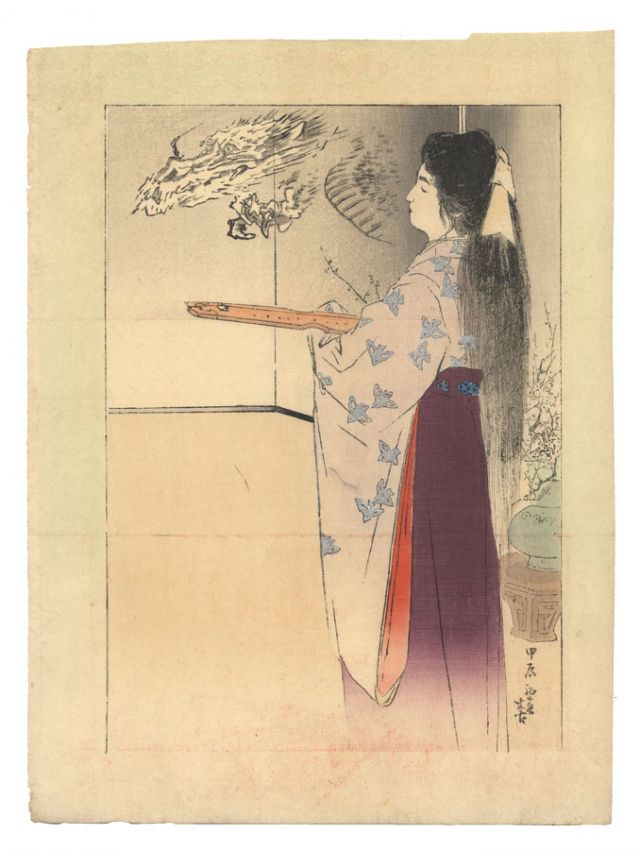 小説口絵木版画、小説大阪城口絵木版画、梶田半古画、明治29年嵩山堂