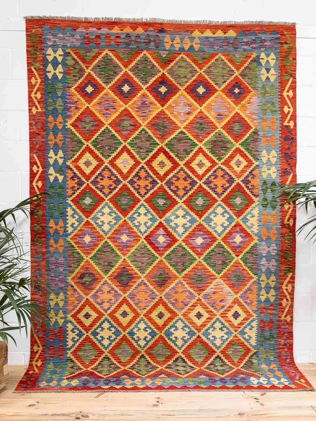 Burnt Orange Bright Coloured Large Afghan Kilim Rug | Yashar Bish