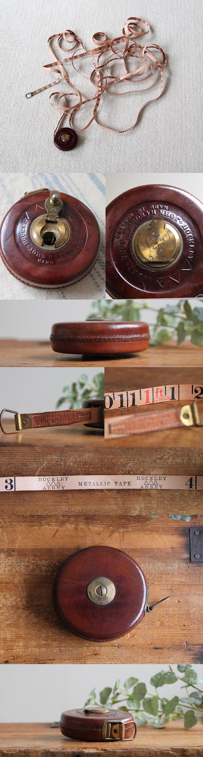 イギリス アンティーク メジャー/革製ケース/巻尺/真鍮/レザー