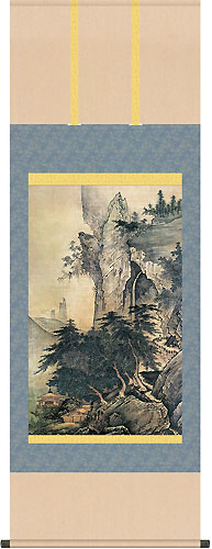 模写/雪舟/等楊（とうよう）/山水人物図/布袋屋掛軸HH-65 有名作家