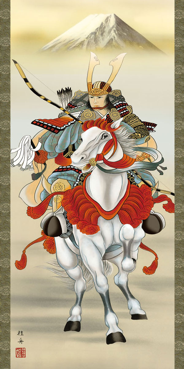 端午の節句掛け軸 長江桂舟作 白馬武者