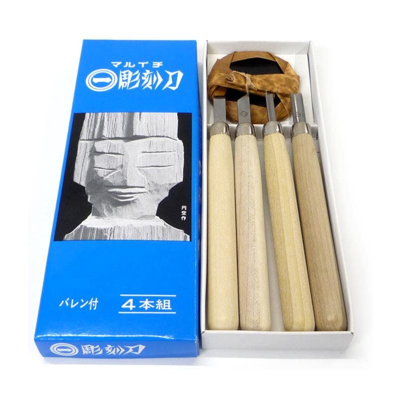 義春刃物 マルイチ 彫刻刀 4本組セット バレン付き L-4 | ゆめ画材