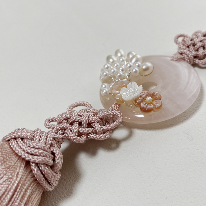 玉(翡翠)とパール花装飾高級ノリゲ3 ピンク 宝飾ノリゲ 夢市場本店