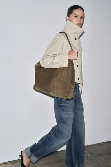 Zara Сумка-шопер с декоративной строчкой - Цвет черный - black