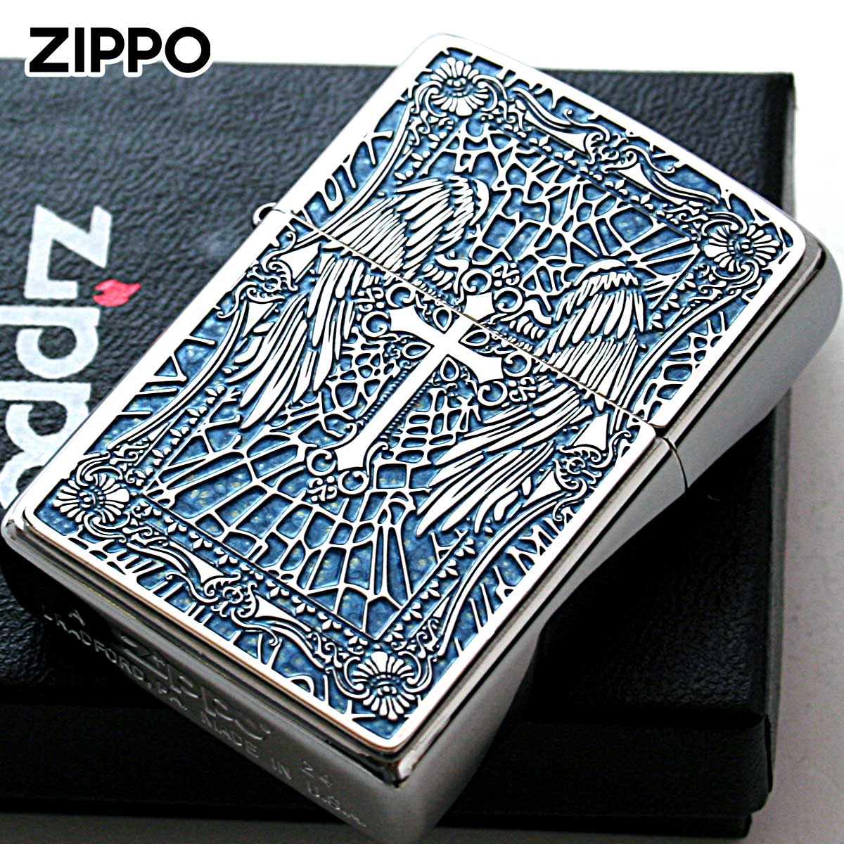 Zippo ジッポー クロス Cross 十字架 ブルー ＃200 メタルプレート