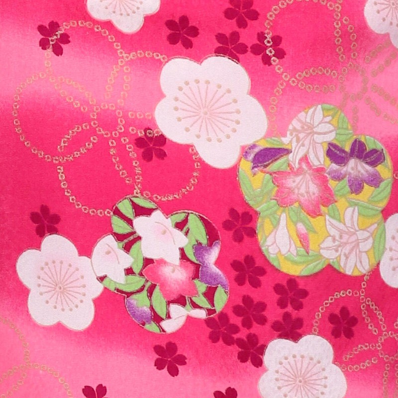 七五三被布 : リョウコ キクチ K002 【三歳女児被布】白×ピンク 梅と菊
