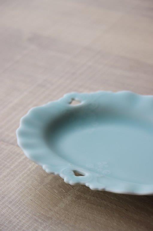 畑萬陶苑 モイスト青磁 唐花三ツ穴 銘々皿