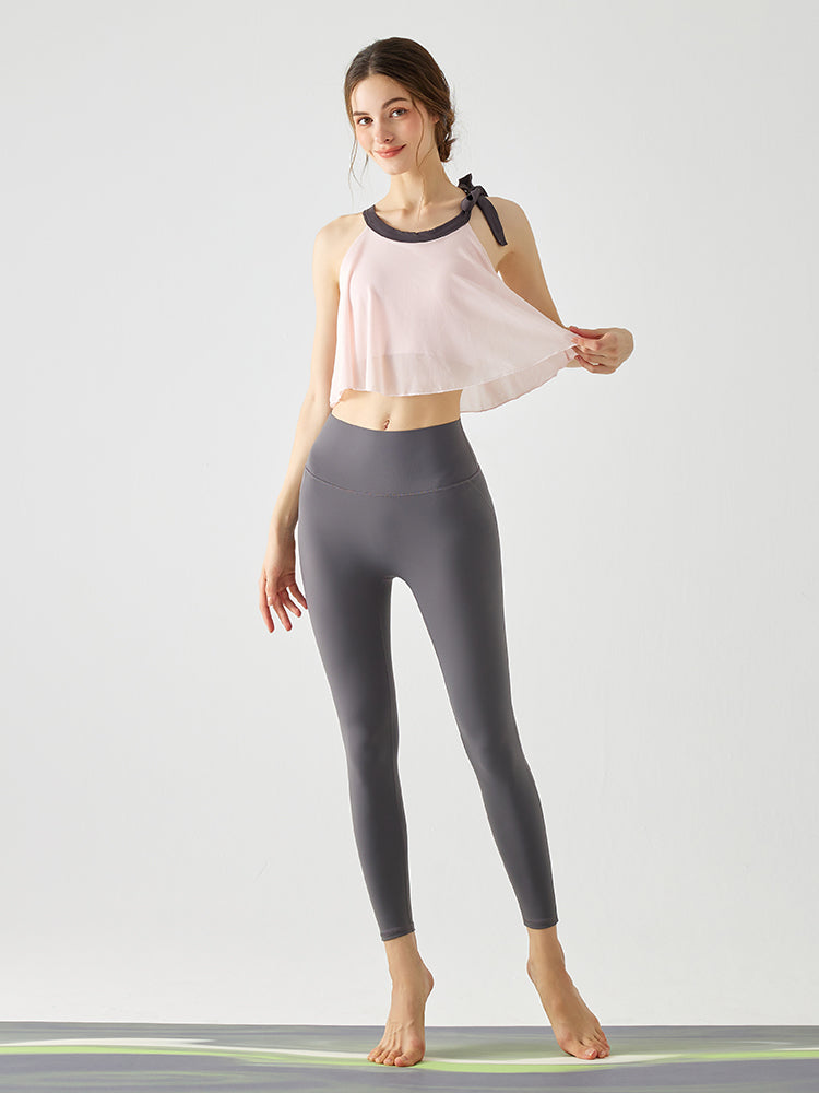 裾フリル メッシュ リボン付き ブラトップ