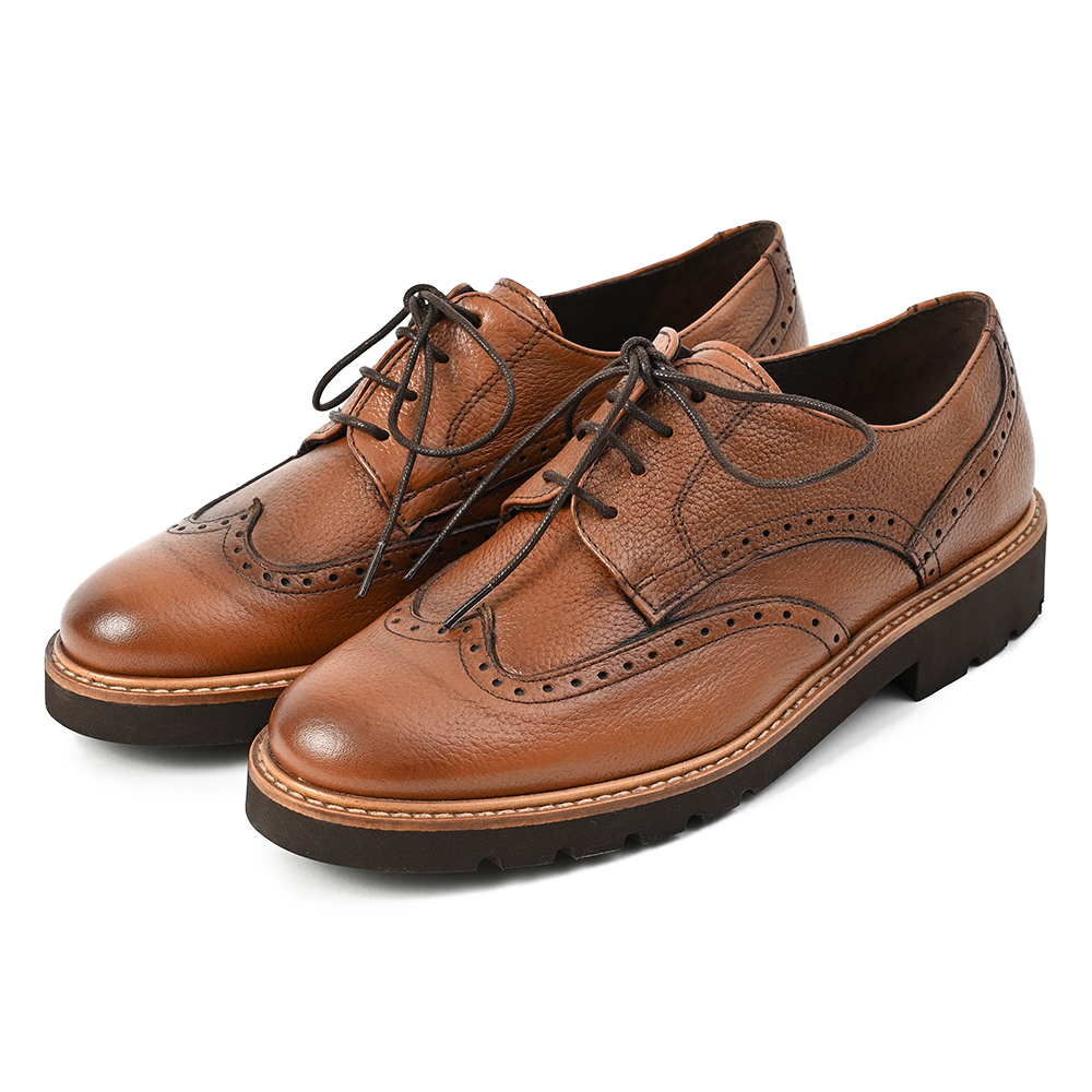 シュリンクレザーウイングチップレースアップシューズ ブラウン