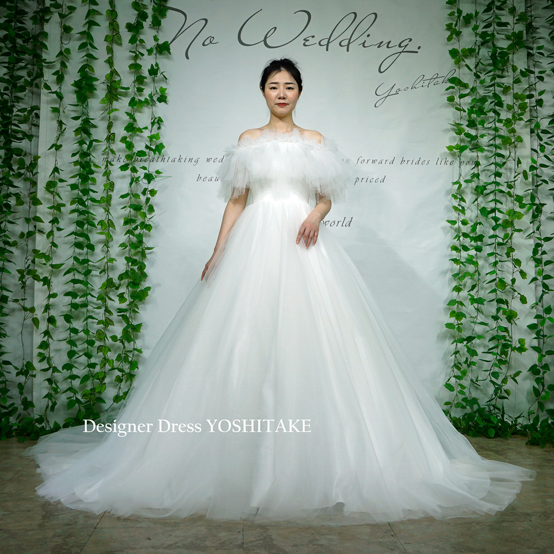 Aラインウエディングドレス(パニエ付)オフショルダー.結婚式.フォト婚