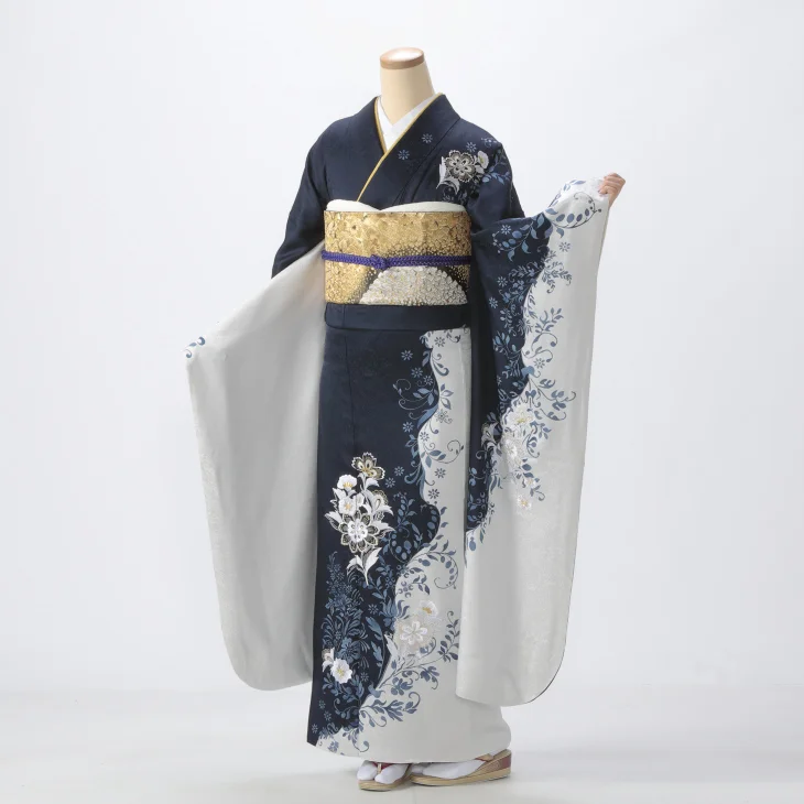 f0425052r2】【青・紺系】振袖 レンタル フルセット Lサイズ 成人式