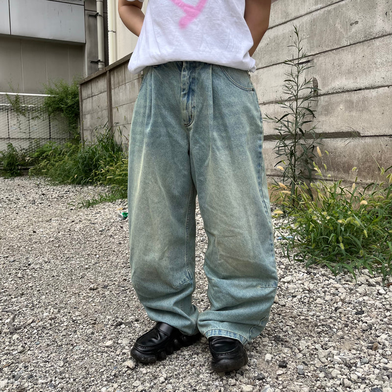 GRANCY】スウェットドッキングデザインダメージバギーデニムパンツ S