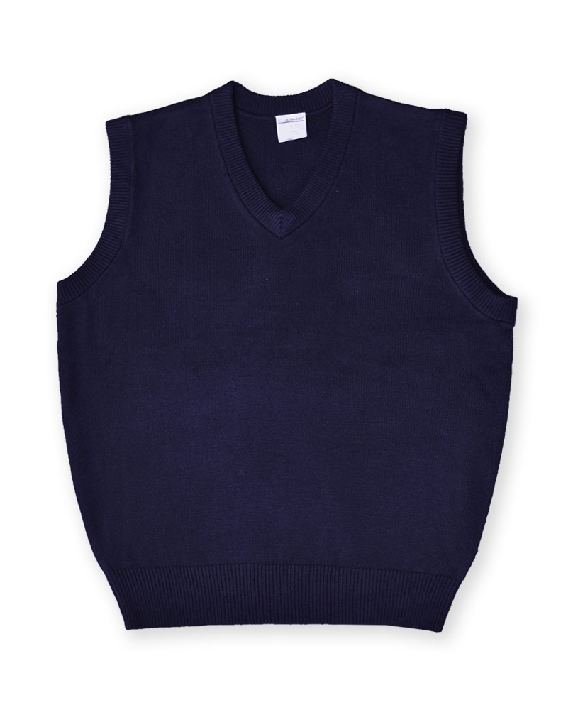 Navy V-Neck Sweater Vest with Valiant Cross Academy Logo