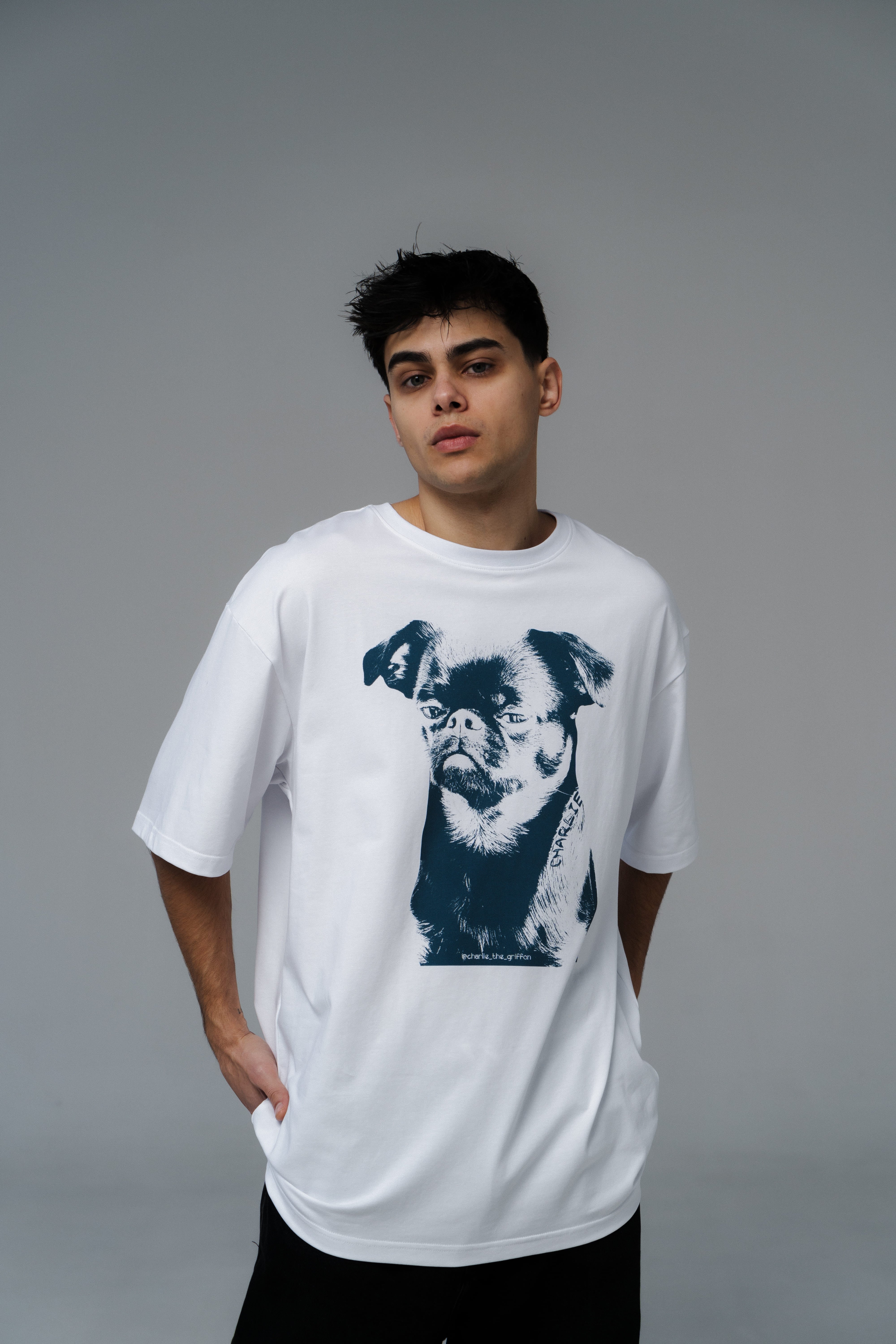 White Oversized Unisex T-Shirt with Blue 