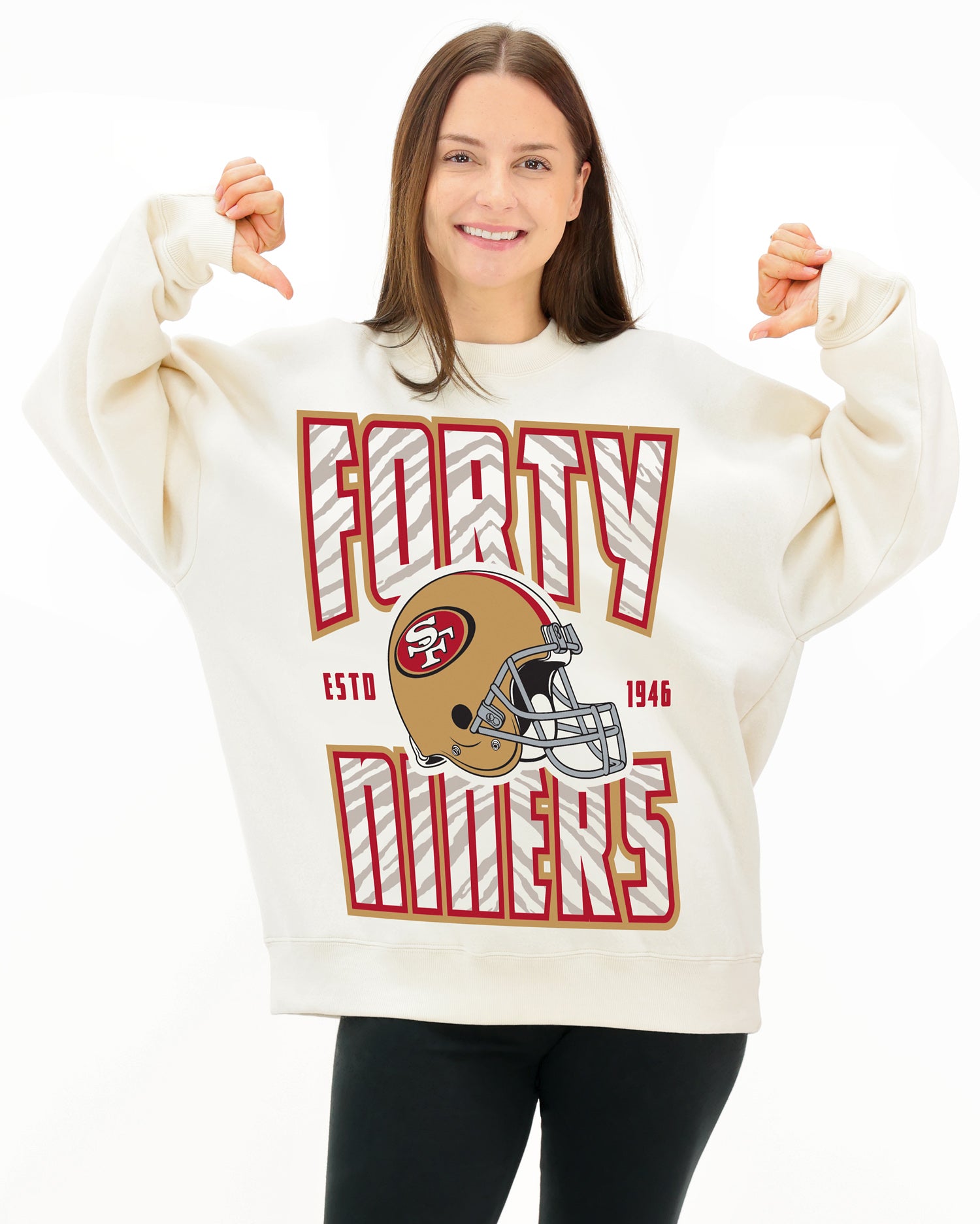 Zubaz NFL UNISEX 90s Helmet Drop Shoulder Crewneck -Off White, SAN FRA