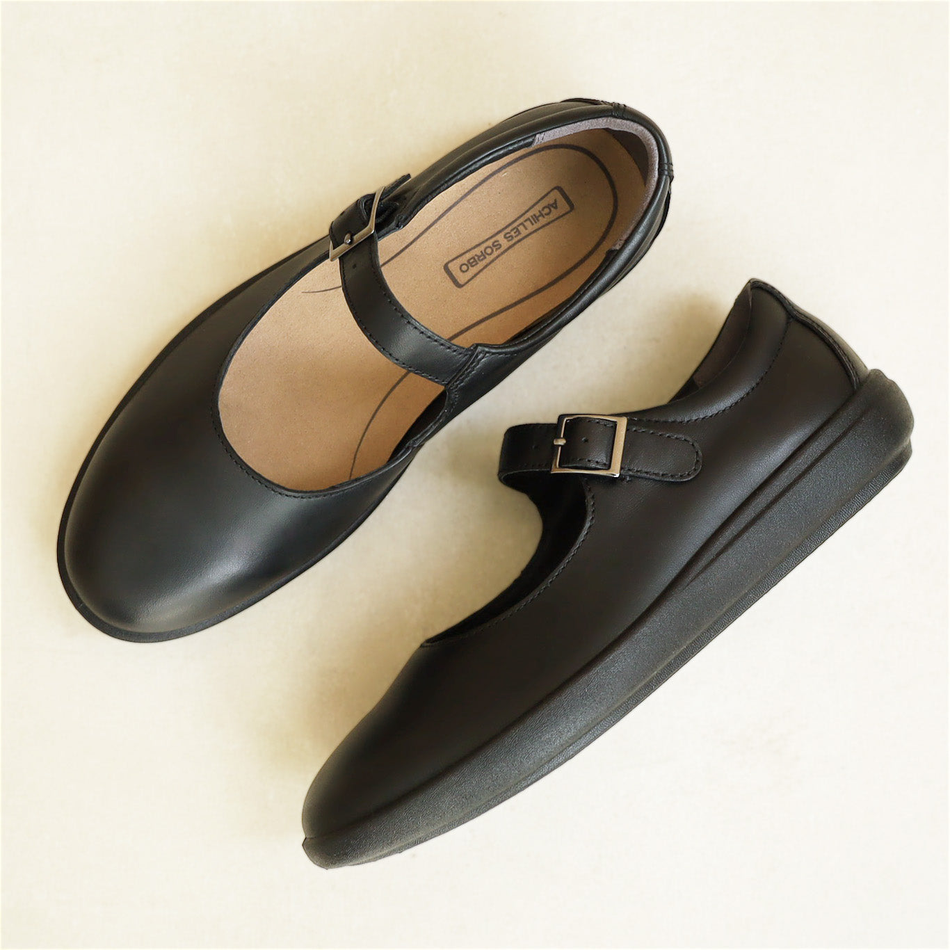 アキレス・ソルボ C 600 黒｜牛革2E ストラップシューズ