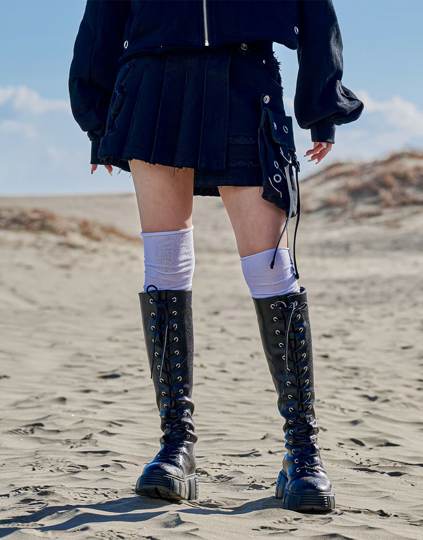 REFLEM【レフレム】アシメプリーツカーゴデニムスカート/全2色