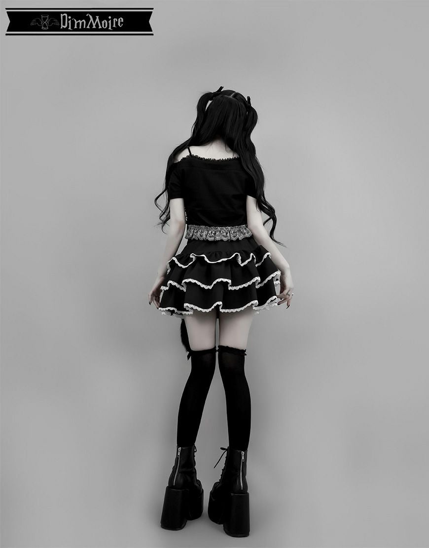 DimMoire【ディムモアール】チャーム付きフリルミニスカート/Black