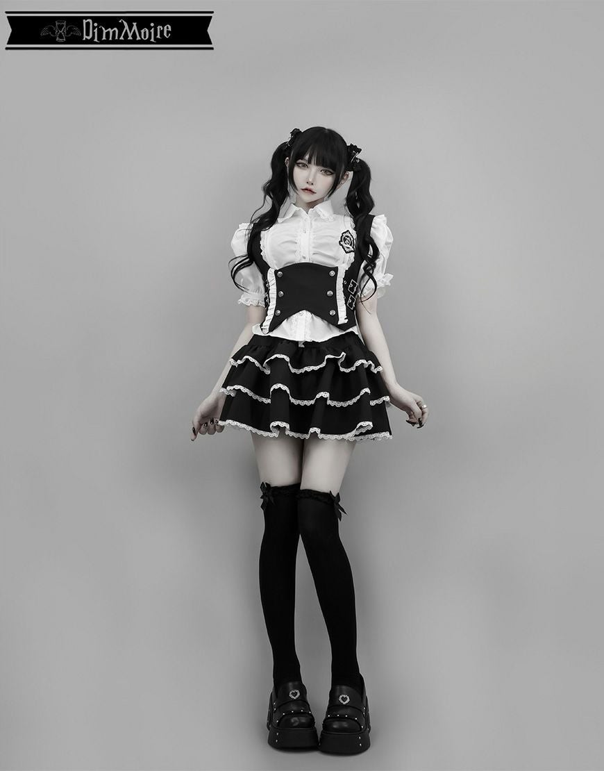 DimMoire【ディムモアール】チャーム付きフリルミニスカート/Black