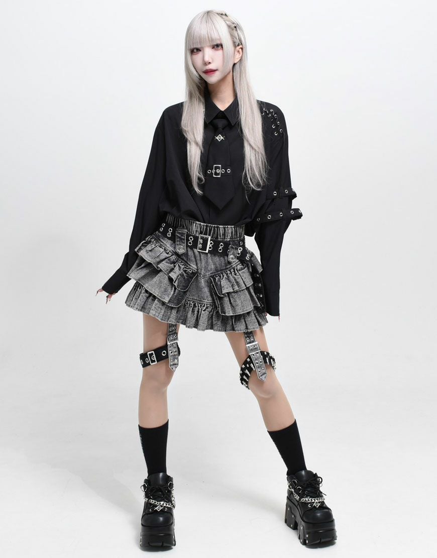 REFLEM【レフレム】ベルト付きカーゴデニムフリルスカート/全2色