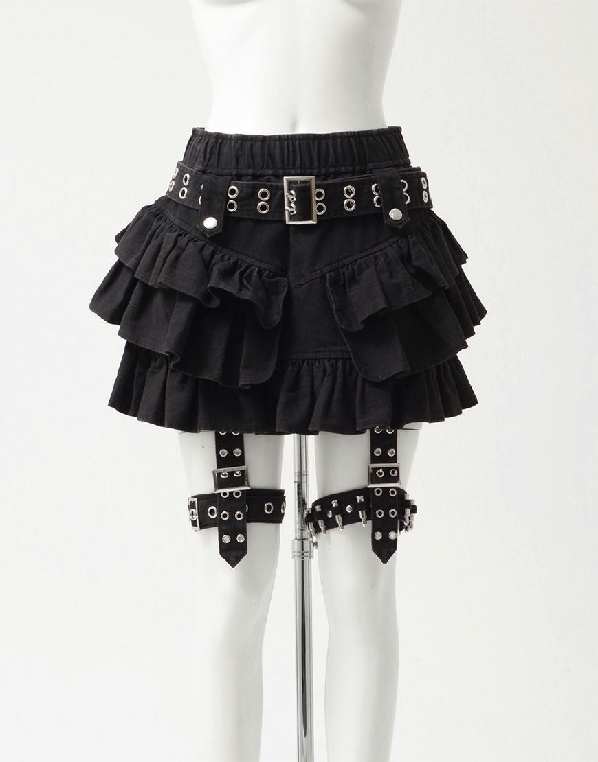 REFLEM【レフレム】ベルト付きカーゴデニムフリルスカート/全2色