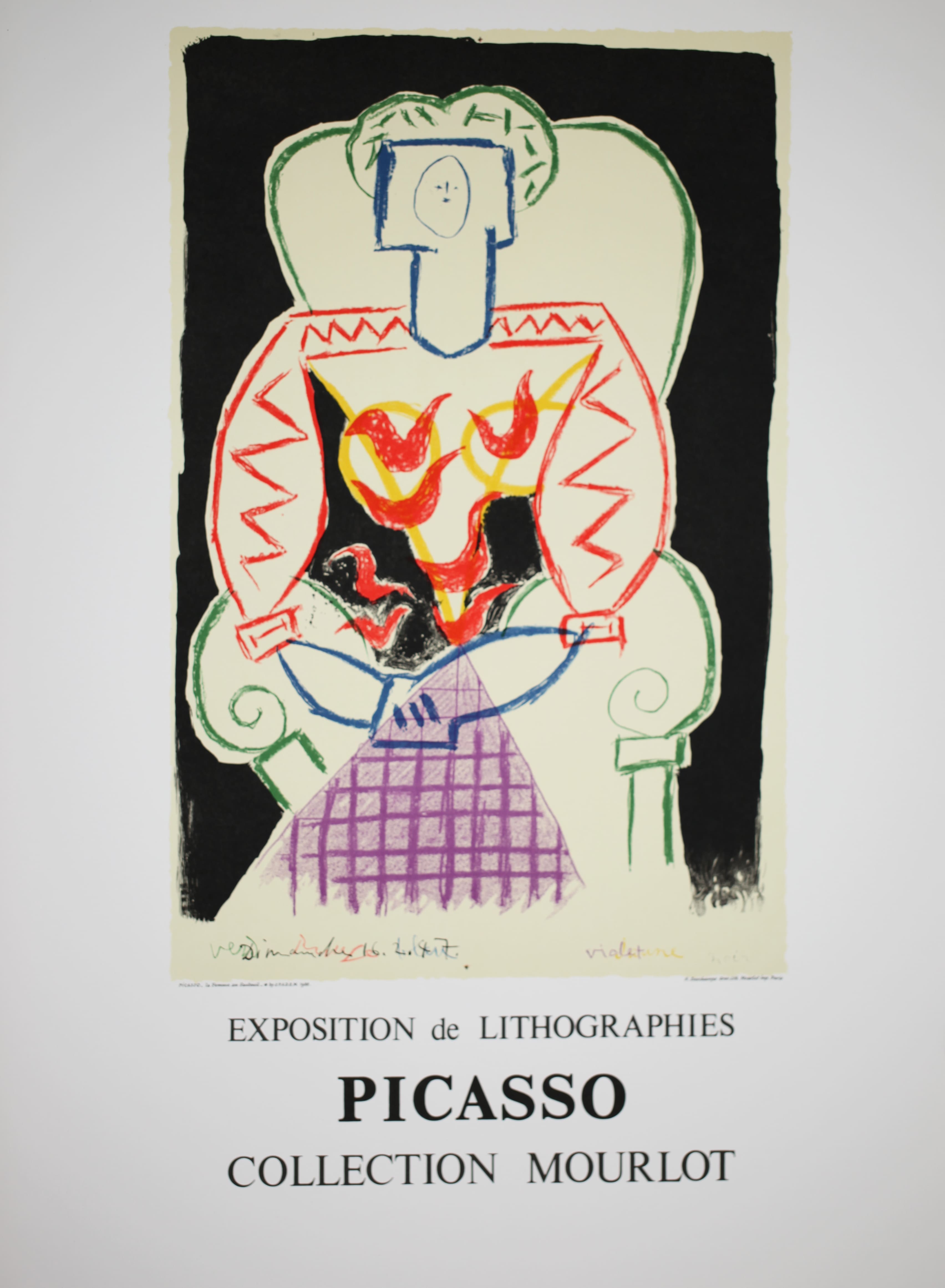 パブロ・ピカソ 【椅子に座る乗除】イメージサイズ76x54cm リトグラフ