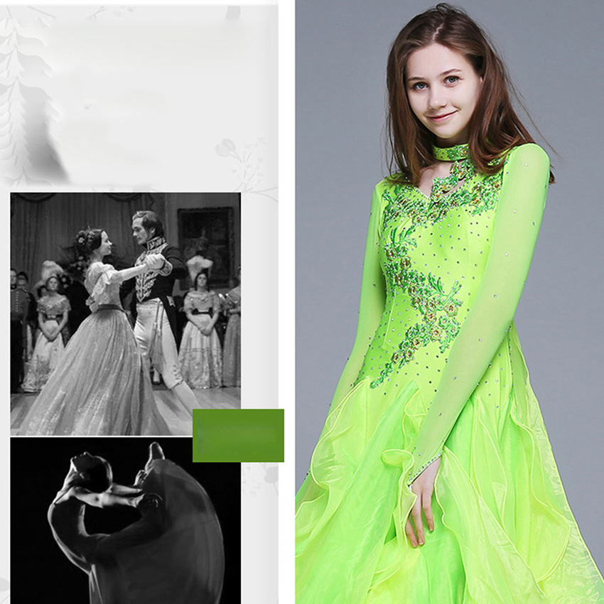 蛍光グリーン社交ダンス衣装セクシーな社交ダンスドレス女性社交ダンス