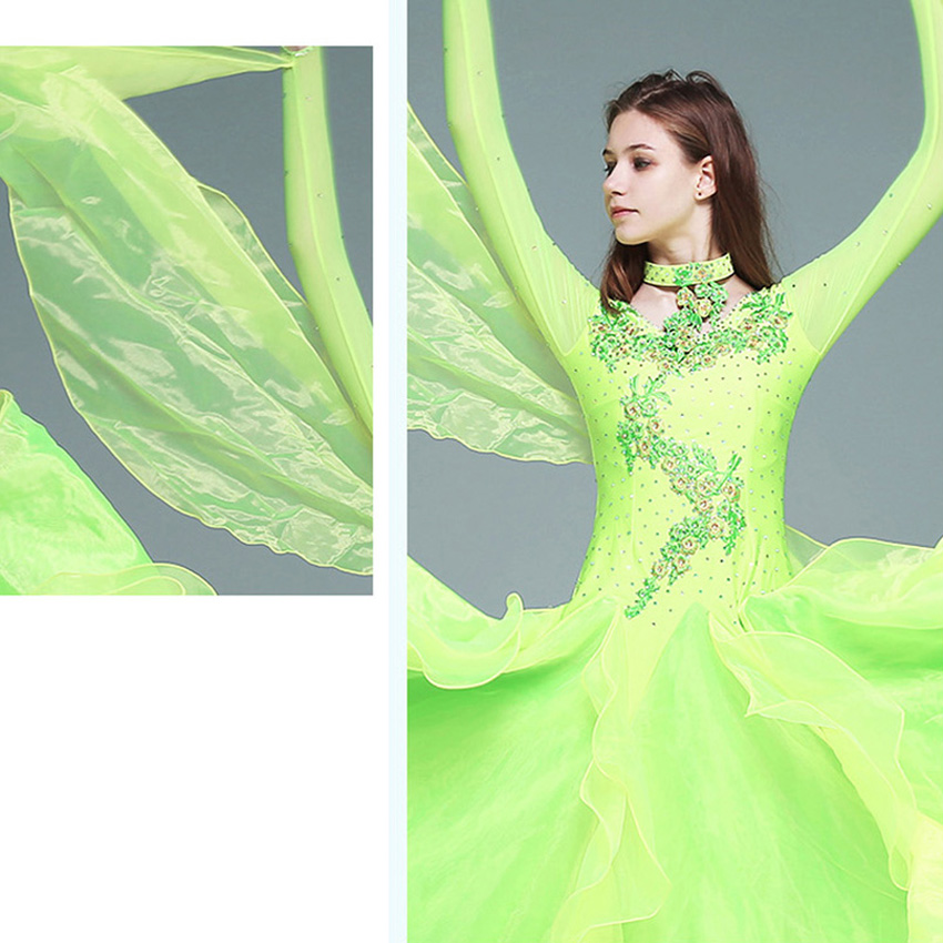 蛍光グリーン社交ダンス衣装セクシーな社交ダンスドレス女性社交ダンス