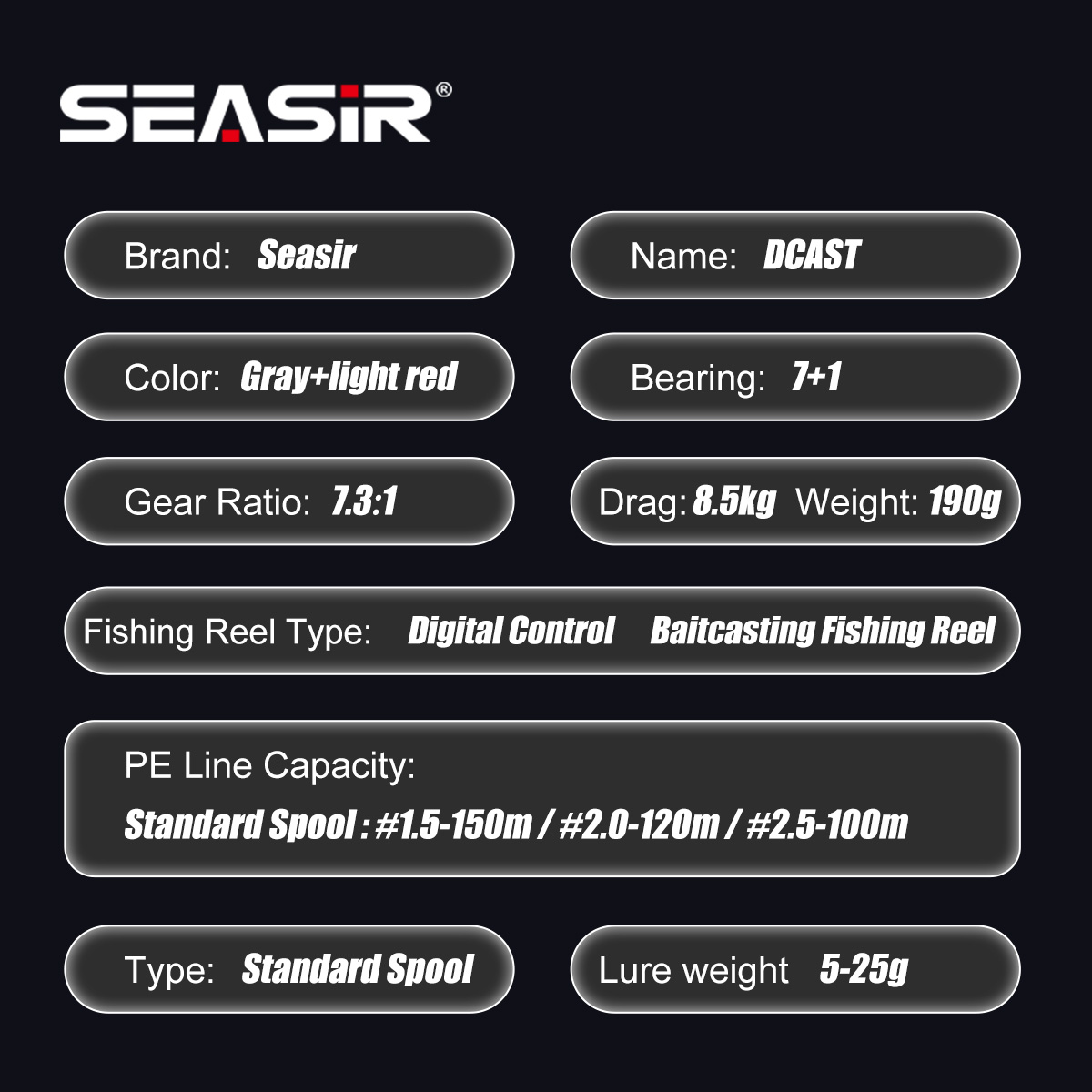 SEASIR DCAST DC ベイトキャスティングフィッシングリール デジタル