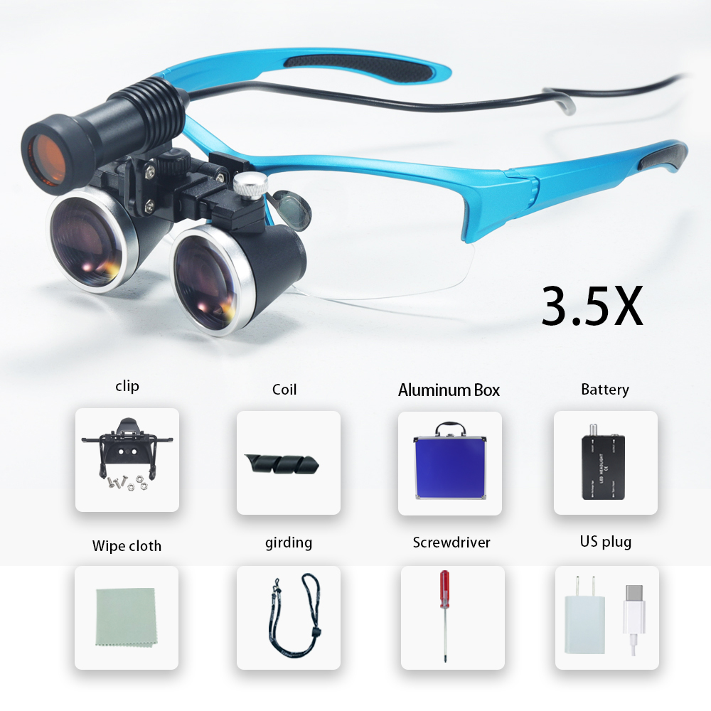 歯科ルーペ 2.5/3.5x 黒拡大鏡ラボ医療拡大鏡双眼拡大鏡ヘッドライト