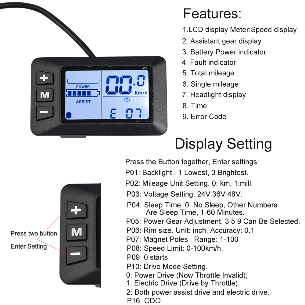 電動バイク用LCDディスプレイスピードコントローラ、ブラシレス