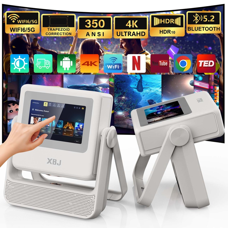 XBJ Smart Touch Screen Portable Projector Support 4K Wifi 6