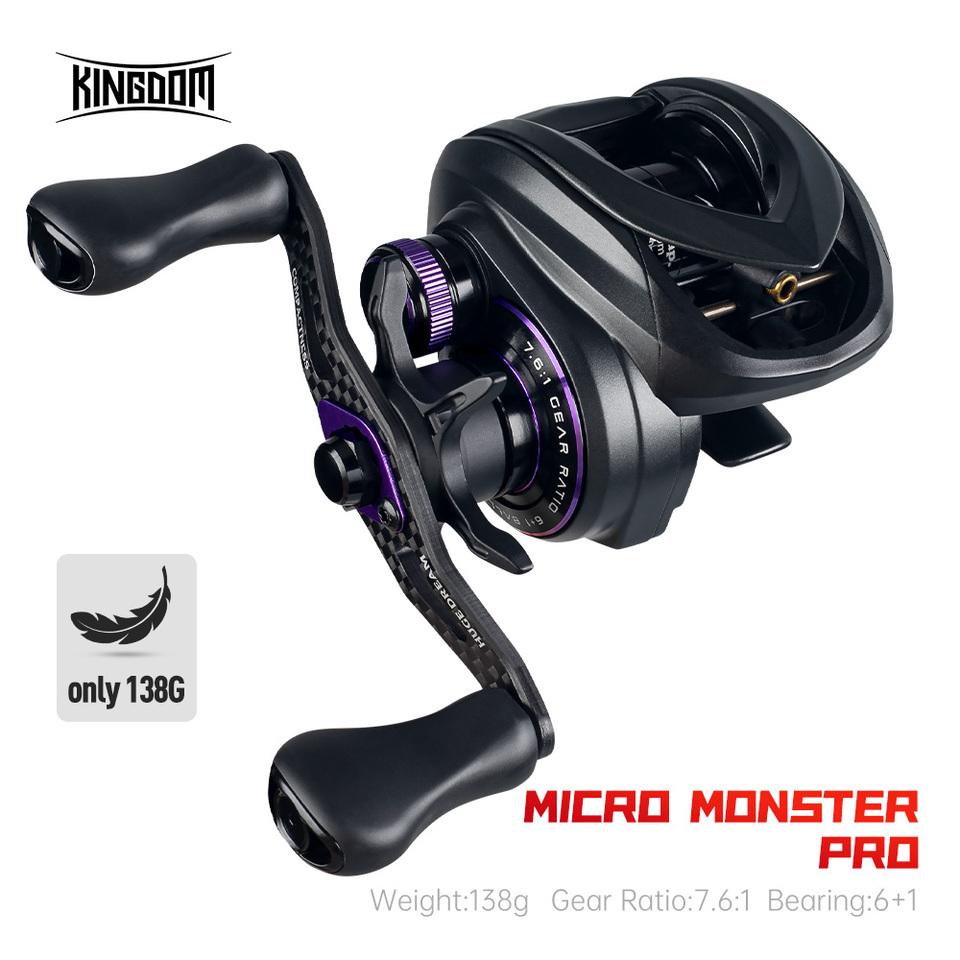 KINGDOM Micro Pro Baitcasting Fishing Reel 7.6:1 Gear Ratio 4.6kg